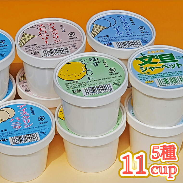 【ふるさと納税】<アイス詰合せ カップ アイス シャーベット アイスクリン 5種 11個 セット> 横畠冷菓【冷凍】送料無料 さっぱり ストロベリー ゆず 文旦 ソーダ バニラ 爽やか 土佐のローカルアイス|高知県佐川町