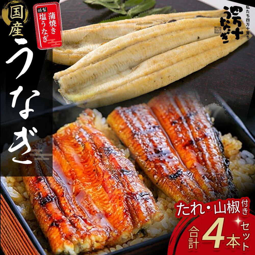 【ふるさと納税】 うなぎ蒲焼き・特製塩うなぎ4本セット ( 110g×2尾 , 140g×2尾 ) たれ 山椒 入り 小分け 惣菜 国産 冷凍 名店 食べ方 調理済み 山椒付き 化学調味料無添加 ギフト(お歳暮/お正月)高級　お取り寄せ グルメ Esu-120