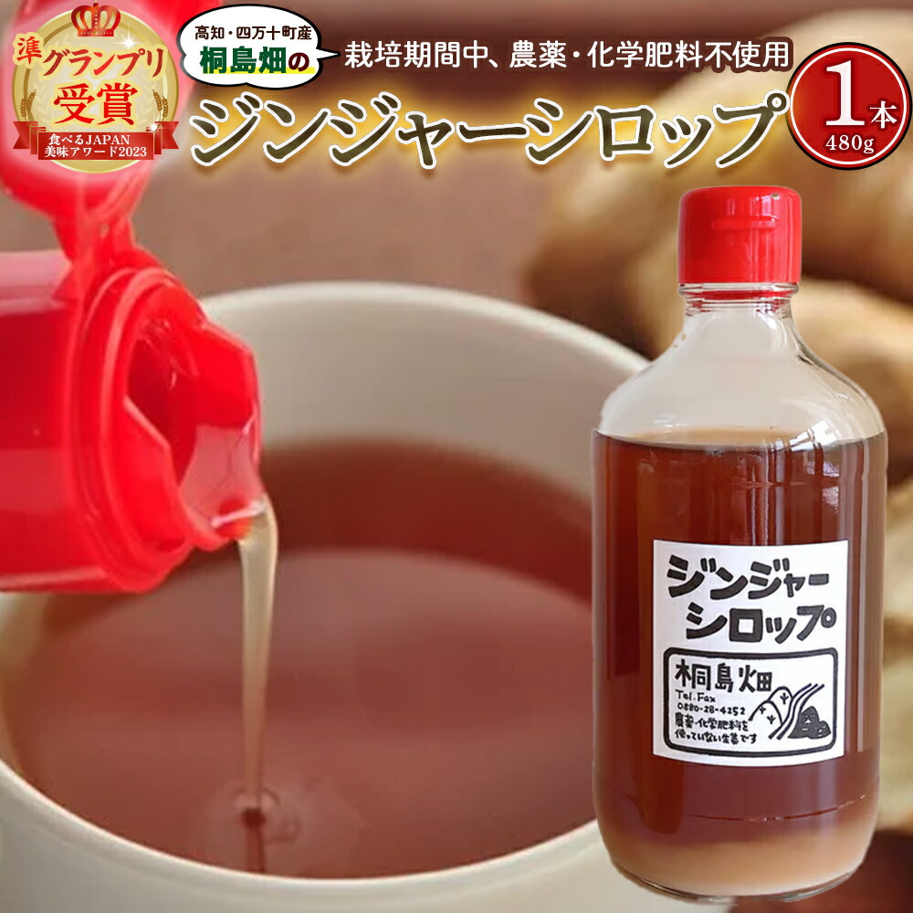 【ふるさと納税】【桐島畑】ジンジャーシロップ 1本（480g） 栽培期間農薬 化学肥料不使用 生姜 Fkh-A08／ 生姜 しょうが 生姜シロップ ジンジャー 無農薬
