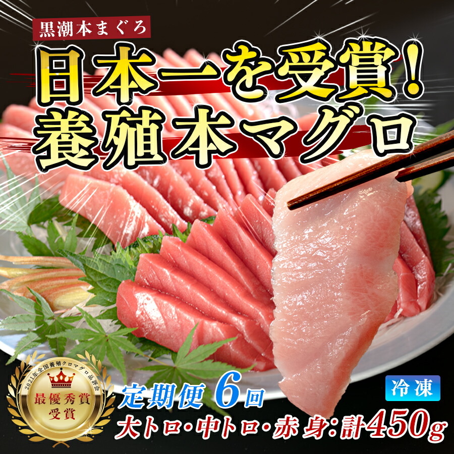 【ふるさと納税】まぐろ マグロ 本鮪 黒潮本まぐろ 大トロ 中トロ 赤身 定期便 6回 計450g × 6回 刺身 さしみ 最優秀賞 全国養殖クロマグロ品評会 受賞 魚 魚介類 海鮮 柵 サク 冷凍 お取り寄せ 産地直送 ギフト 贈答 高知県 大月町