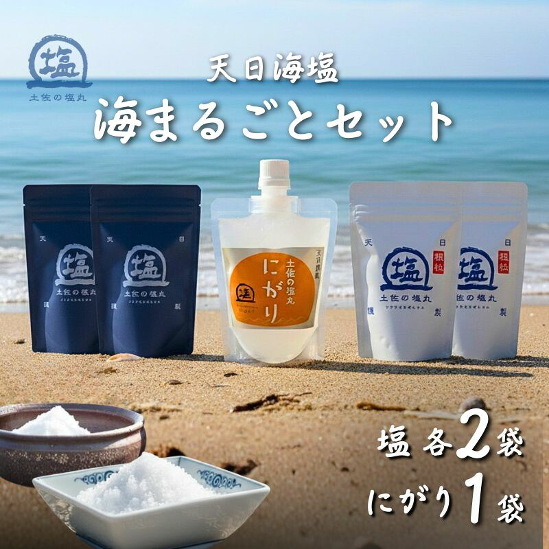 【ふるさと納税】 天日海塩 土佐 塩丸 食べ比べ 海まるごとセット 青丸 白丸 200g×各2袋 にがり170ml 天日塩 自然塩 塩セット 調味料 粗塩 細かい塩 粒 塩 小分け 塩丸青丸 塩丸白丸 高知県 黒潮町