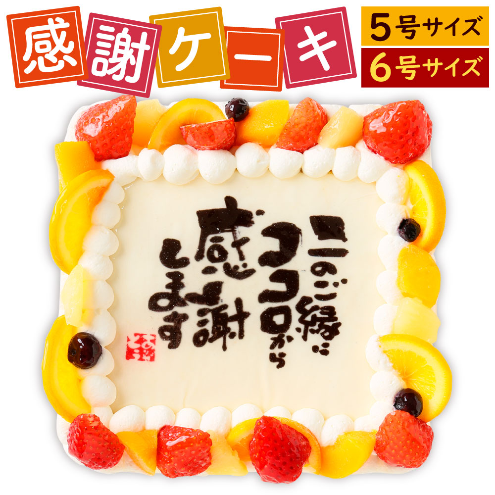 【ふるさと納税】【指定日必須】感謝ケーキ 〈選べるサイズ〉 5号(15cm×15cm) / 6号(18cm×18cm) 生クリーム いちご ピーチ パイン オレンジ 果物 フルーツ スイーツ デザート 記念日 謝礼 お祝い 誕生日 パーティー 冷凍 福岡県北九州市