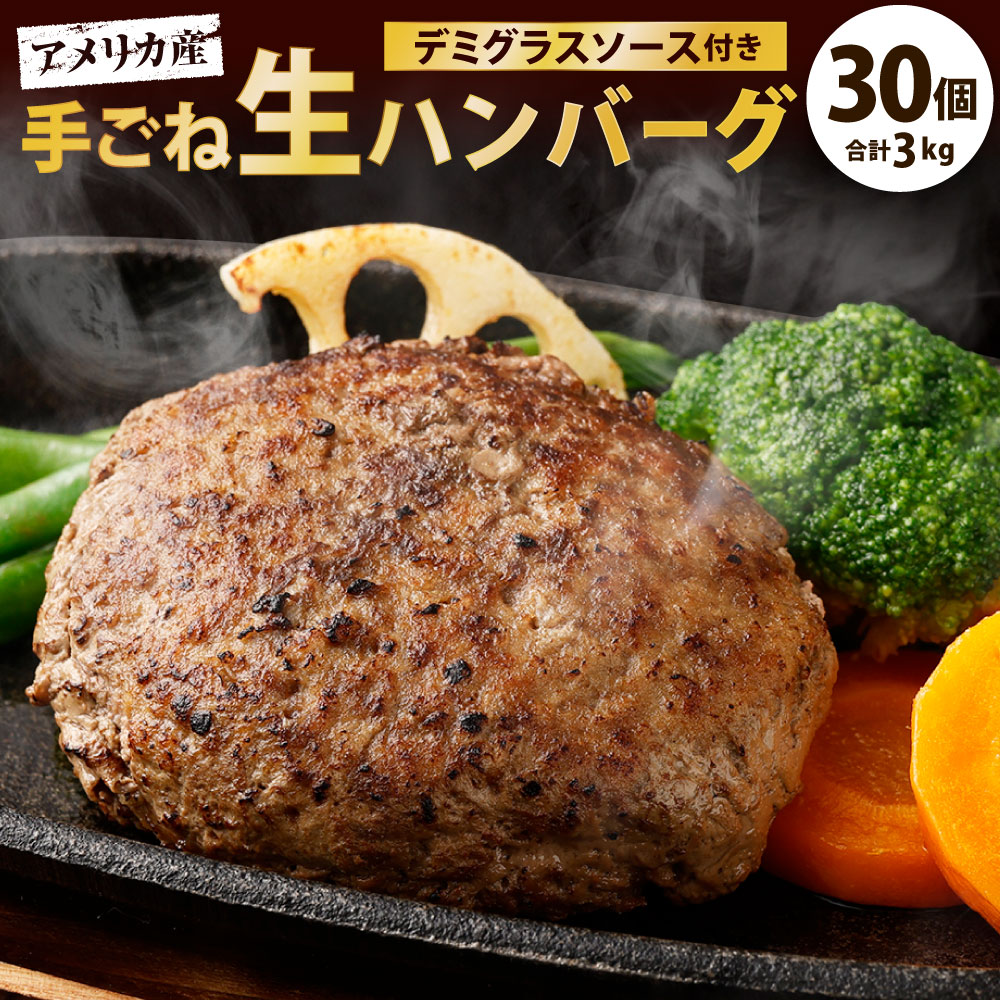 卸問屋のこだわり 手ごね生ハンバーグ デミグラスソース付き 30個入×100g 合計3kg お肉 おかず 牛肉 合い挽き 合挽き ハンバーグ おうちご飯 アメリカ産牛肉 冷凍 送料無料