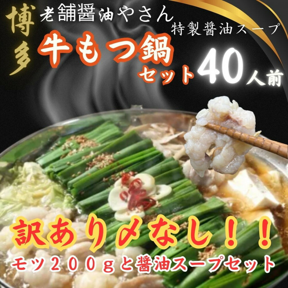 【ふるさと納税】【福岡グルメ/博多グルメ】訳ありの〆なし!!ちゃんぽん麺なし!醤油スープのもつ鍋セット 40人前