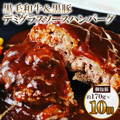 【ふるさと納税】黒毛和牛&黒豚デミグラスソースハンバーグ10個セット【配送不可地域：離島】【1545971】