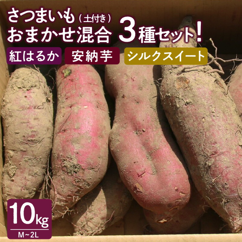 【ふるさと納税】久留米産 おまかせ 混合 さつまいも 3種 セット 10kg 土付き M ～ 2L サイズ 紅はるか 安納芋 シルクスイート 栽培期間中農薬不使用 甘い おやつ スイーツ 常温発送 国産 九州 福岡県 久留米市 お取り寄せ お取り寄せグルメ 送料無料