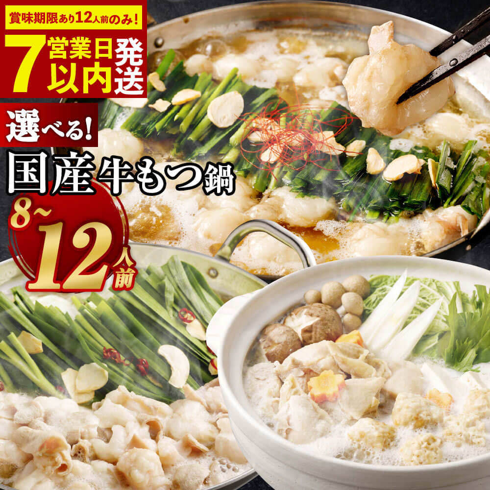 【ふるさと納税】【選べる もつ鍋セット】国産牛もつ鍋 8人前/10人前/12人前 【最短発送/賞味期限あり】12人前 ／国産牛もつ鍋＋水炊き 合計8人前/10人前  醤油味/みそ味 国産 小腸 ホルモン ちゃんぽん スープ もつ鍋セット モツ鍋 鍋セット 食べ比べ 冷凍 送料無料