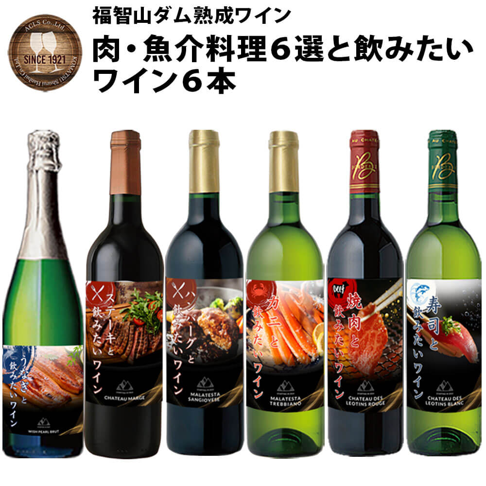【ふるさと納税】 FD339 福智山ダム熟成 肉＆魚介料理6選と飲みたい赤＆白＆SPワイン6本詰め合わせセット 750ml×6本 AOCアントゥル・ドゥ・メール シャトー・レオタン白 IGT イタリア マラテスタ赤 他4本 飲み比べ お酒 アルコール 常温 送料無料
