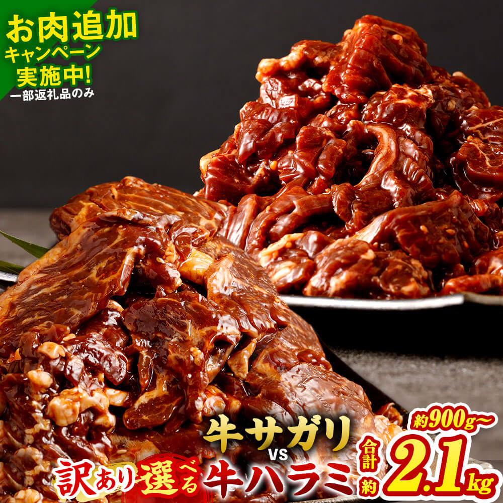【ふるさと納税】【お肉追加キャンペーン】★柔らかさUP★【選べる】【訳あり】秘伝コク旨たれ漬け牛サガリ肉 ／たれ漬け牛ハラミ肉 約900g～約2.1kg 1パック約300g 希少部位 牛肉 お肉 ハラミ タレ漬け 不揃い サガリ 焼肉 BBQ 焼くだけ 簡単 小分け 送料無料