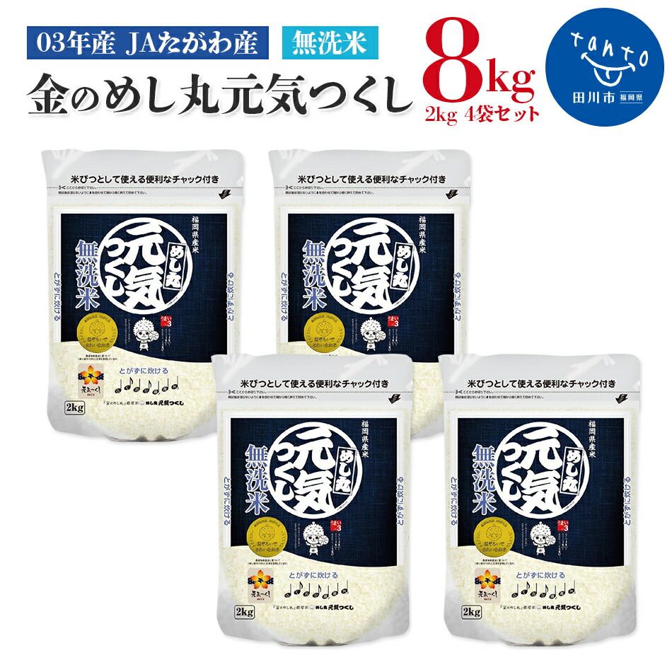 03年産 JAたがわ産無洗米 金のめし丸元気つくし2kg 4袋