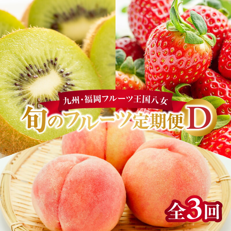 【ふるさと納税】九州・福岡フルーツ王国八女　旬のフルーツ定期便【全３回】 D｜＜配送不可：北海道・沖縄・離島＞ あまおう 苺いちご イチゴ キウイ キウイフルーツ もも 桃 モモ 果物くだもの フルーツ 定期便 デザート 旬 もぎたて 直送 福岡 八女市