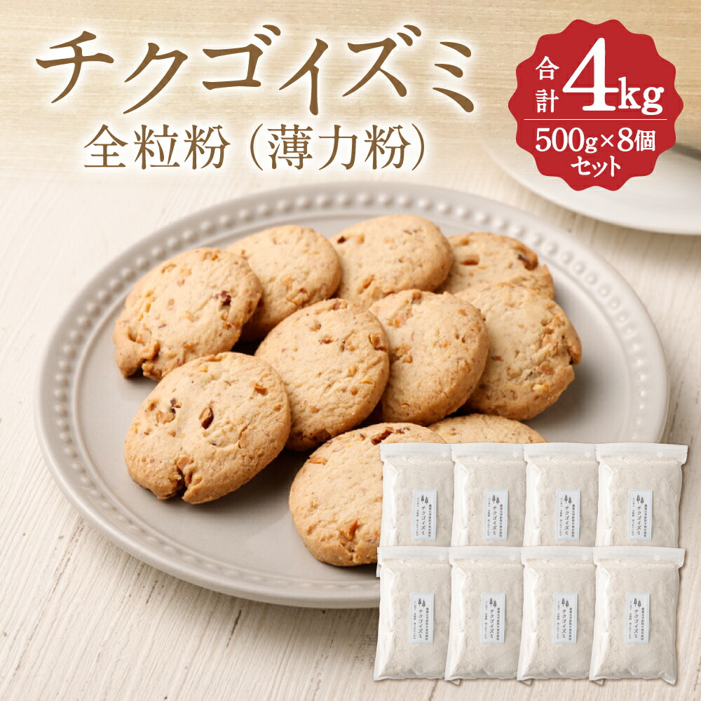 絶品】 チクゴイズミ 全粒粉 500g×8個 合計4kg 粉 薄力粉 中力粉 うどん作り お菓子作り 栽培期間中農薬不使用 九州産 福岡県産 国産  送料無料 fucoa.cl