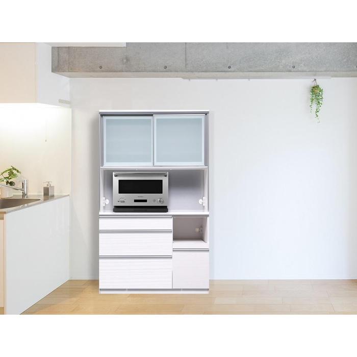 【ふるさと納税】（ホワイト柾目）【開梱設置】 クロノス キッチンボード 幅120cm キッチンボード 引き戸 食器棚 オープンボード 完成品 カップボード ダイニングボード 120幅 大川家具