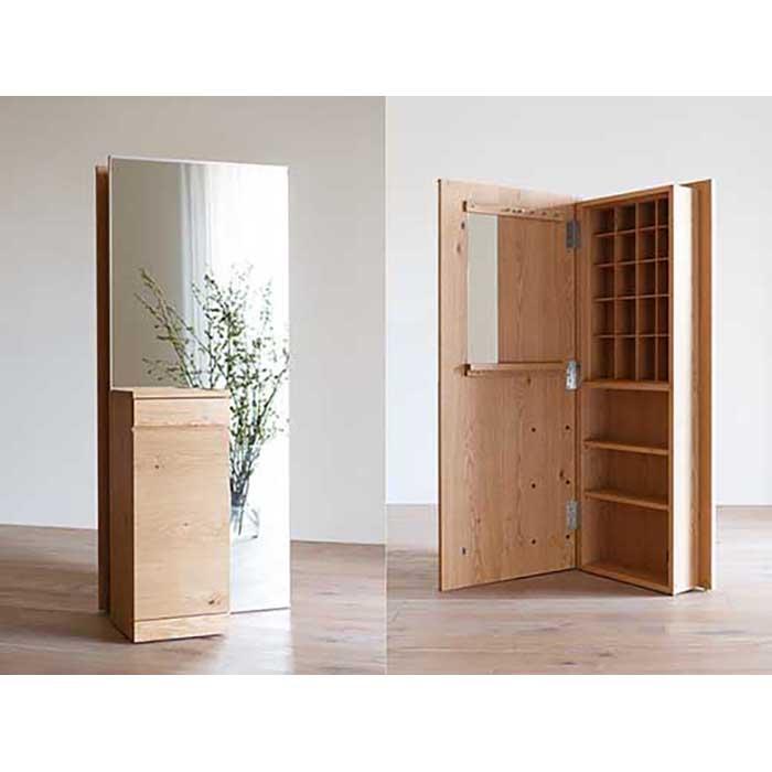 【ふるさと納税】CARAMELLA Storage Mirror (L) oak | 家具 隠せる 隠す収納 キッチンボード 大川市 完成品 引戸 キャビネット 収納 棚｜福岡県大川市