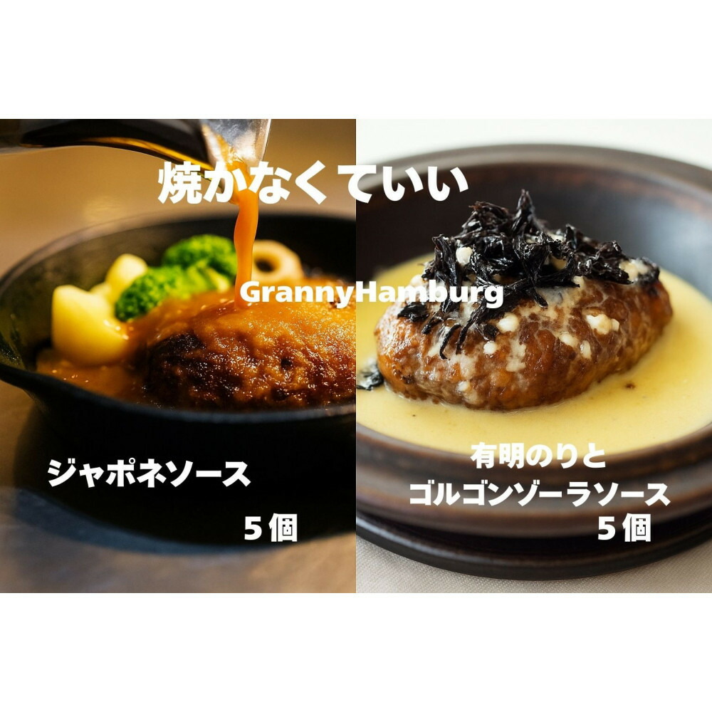 【ふるさと納税】焼き師ママが焼いた九州ハンバーグ ・ジャポネソース(5個),のりとゴルゴンゾーラソース(5個入り)