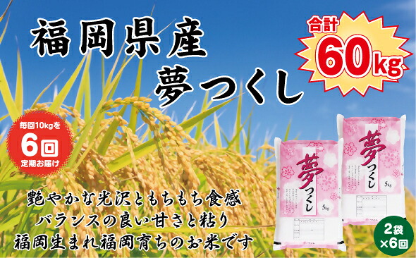 【ふるさと納税】【令和7年産新米先行予約】【定期便６か月】食味鑑定士厳選　 福岡県産夢つくし10kg（5kg&times;2）6ヶ月連続で！ 計60kg_BZ-003｜福岡県行橋市 99,000円