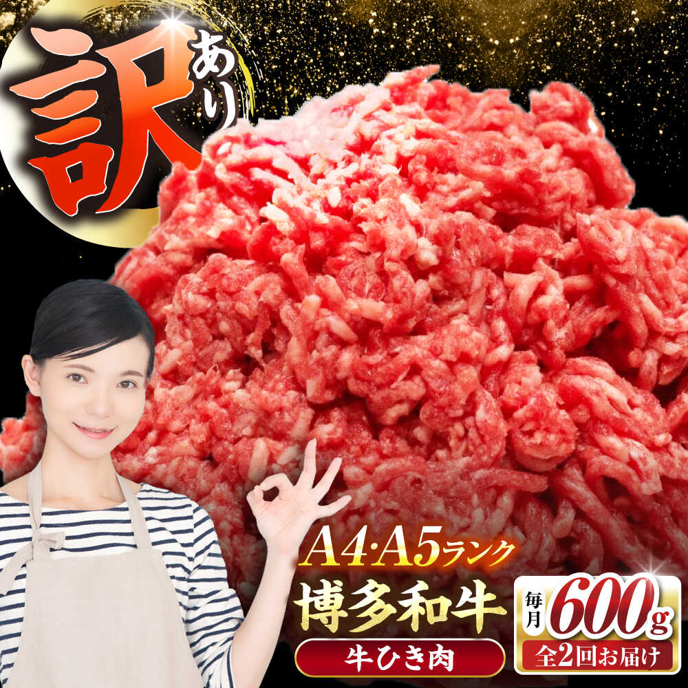 【ふるさと納税】【全2回定期便】【訳あり】 博多和牛 100％ ミンチ (挽肉) 600g（300g×2個） 《豊前市》【株式会社木村食品】 ひき肉 牛肉 ハンバーグ[VDZ092]