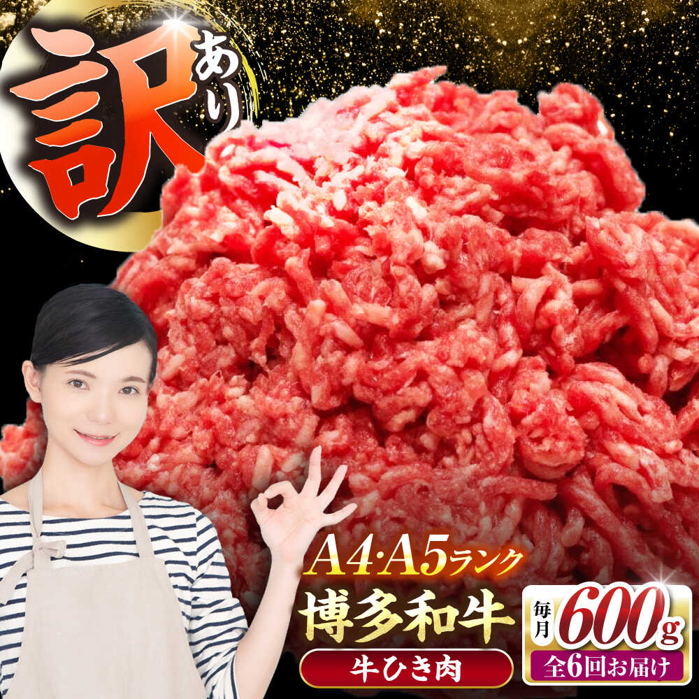 【ふるさと納税】【全6回定期便】【訳あり】 博多和牛 100％ ミンチ (挽肉) 600g（300g×2個） 《豊前市》【株式会社木村食品】 ひき肉 牛肉 ハンバーグ[VDZ094]