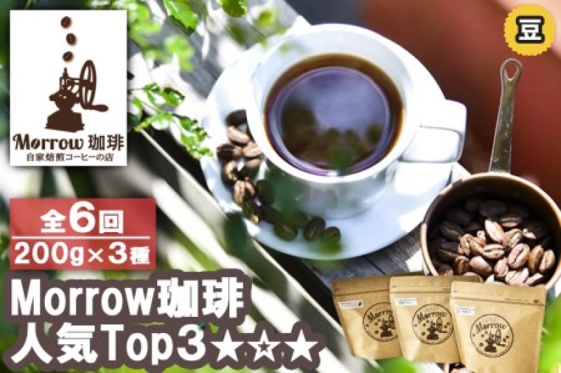 【ふるさと納税】コーヒー 定期便 6ヶ月 「元珈琲嫌い」の店長が送る 自家焙煎 Morrow珈琲 人気TOP3 セット 豆 6回 お楽しみ