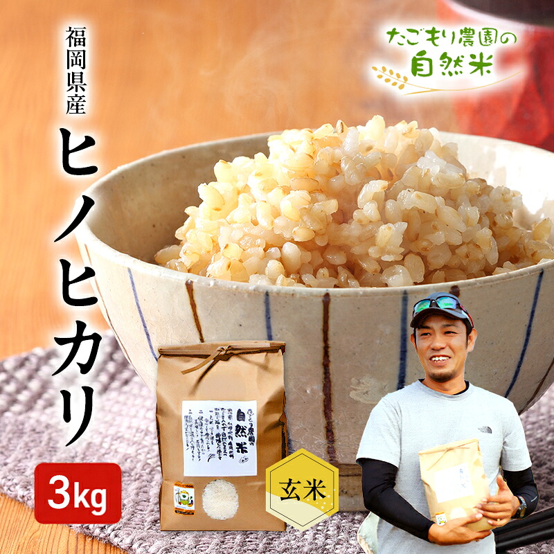 【ふるさと納税】米 令和7年産 たごもり農園の自然米 ヒノヒカリ 玄米 3kg お米｜福岡県小郡市