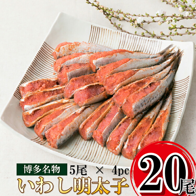 市場 ふるさと納税 20尾 特製漬けダレ仕込み いわし明太子 5尾×4パック 化粧箱入