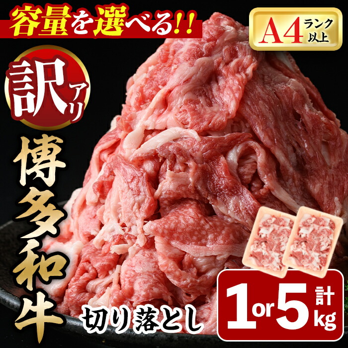 【ふるさと納税】＜容量を選べる！・訳あり＞博多和牛切り落とし(計1kg or 計5kg) 牛肉 黒毛和牛 国産 化粧箱 贈答 ギフト プレゼント 小分け ＜離島配送不可＞【ksg0290・ksg0520】【MEATPLUS】 39,000円