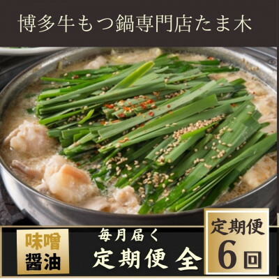 【ふるさと納税】【毎月定期便】【博多牛もつ鍋専門店たま木】牛もつ鍋セット みそ味・醤油味(2～3人前)全6回【配送不可地域：離島】【4057711】