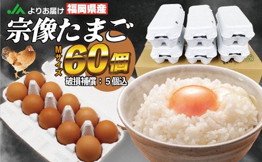 【ふるさと納税】JAむなかたよりお届け！宗像たまご60個（55個＋補償5個）【JAほたるの里】_HA0916　送料無料<br>温度・湿度管理のシステムを取り入れた先進の鶏舎 卵の美味しさを追求