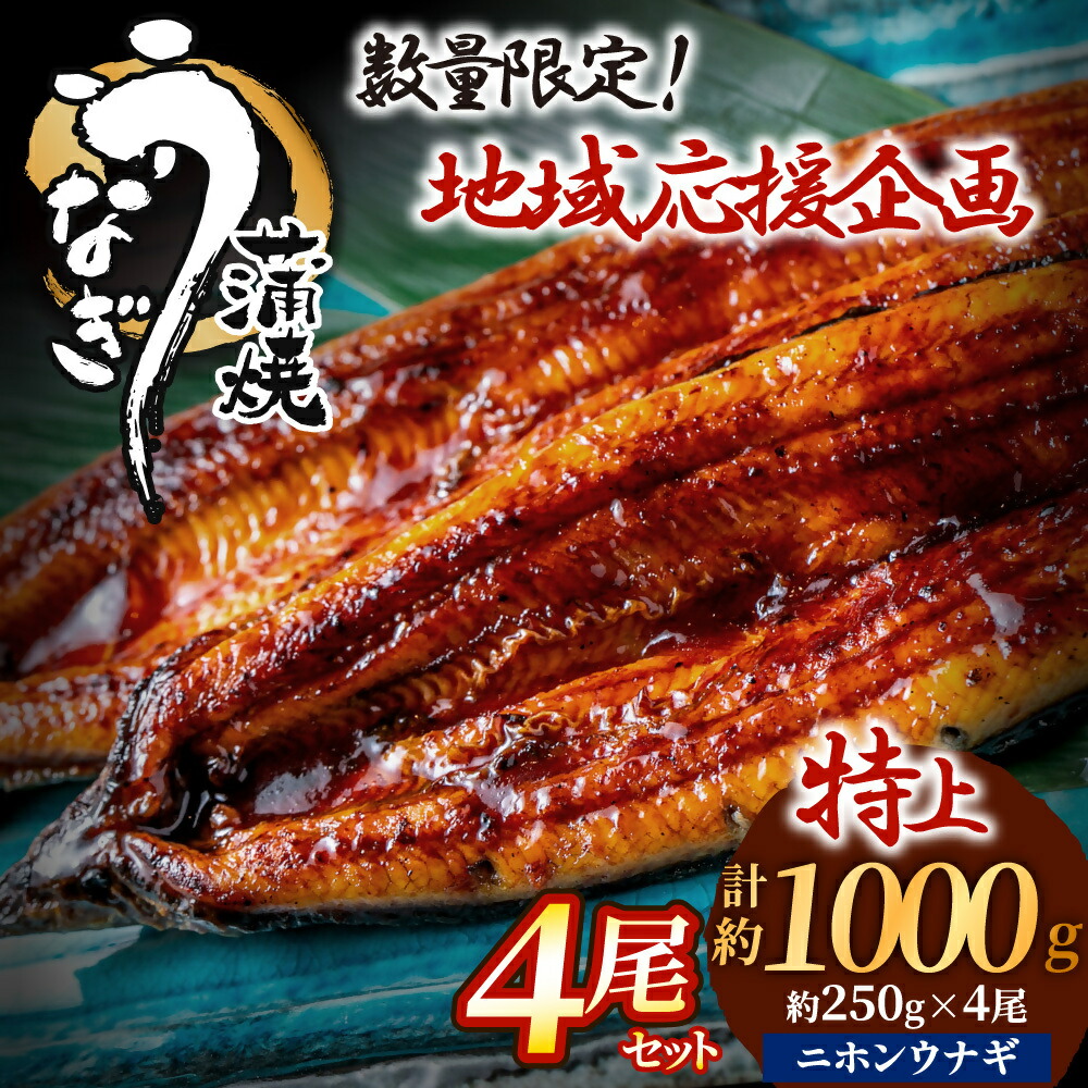 【ふるさと納税】【レビューCP対象】数量限定！うなぎ蒲焼き4尾セット(約250g×4尾セット)【魚住商店】_HA1494 限定 特上 鰻 ウナギ 人気  特大 炭火 うなぎの蒲焼 丑の日 土用 真空 宗像