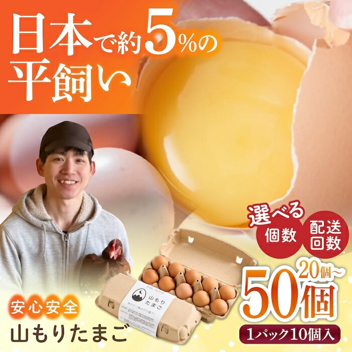 【ふるさと納税】＜選べる個数と回数＞ 平飼い 山もりたまご 20~50個 家族に食べさせたい 安心安全 おいしさに感動 たまご 卵 高級卵 平飼い 安心安全 飼料にこだわり 成長剤不使用 ホルモン剤不使用 添加物不使用 定期便 毎月 月2回 送料無料 福岡県 うきは市