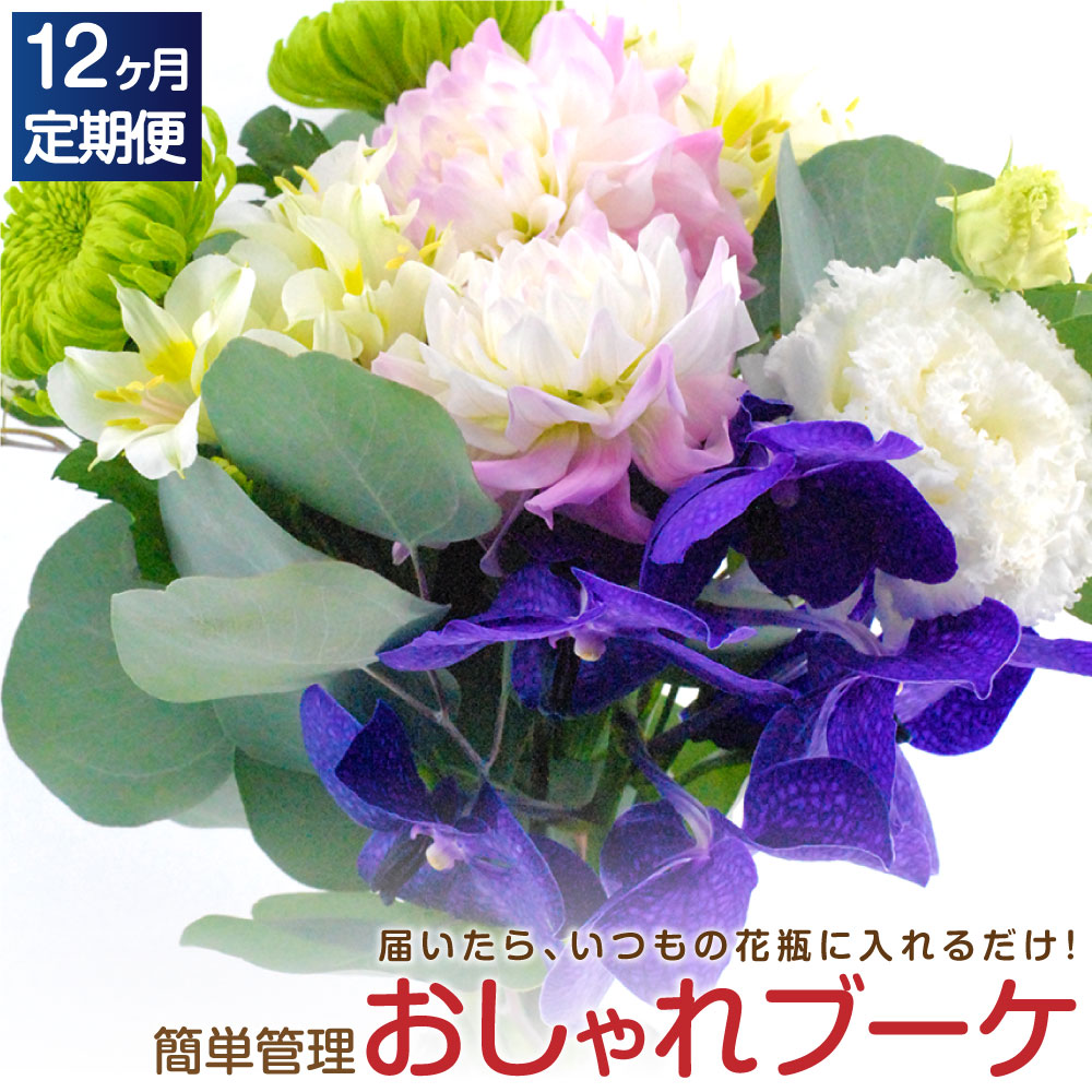 ふるさと納税 12回定期便 届いたらいつもの花瓶に入れるだけ 簡単管理のおしゃれブーケ 初回花瓶付き 毎回延命剤付き 花 フラワー ブーケ インテリア 花束 12回 定期便 季節に合わせ 旬 嘉麻市 送料無料 Sobolewscy Pl