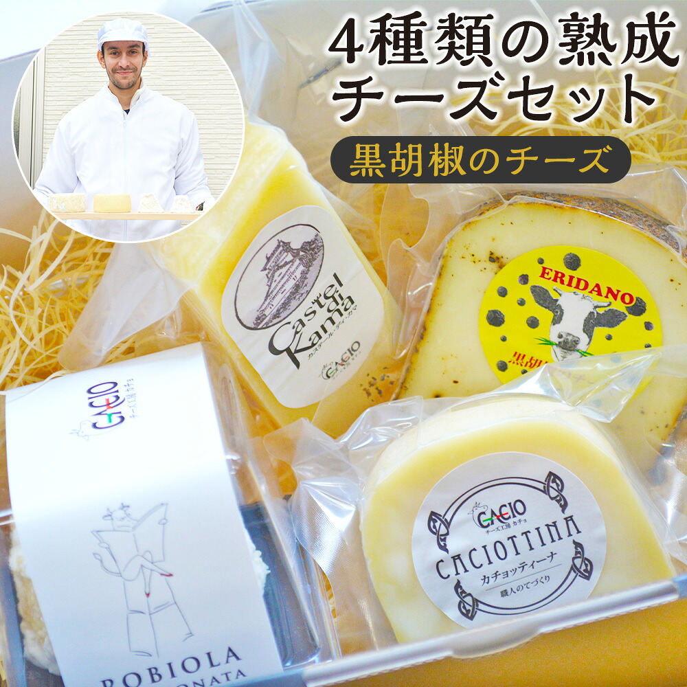【ふるさと納税】4種類の熟成チーズセット 黒胡椒のチーズ 4種類 各1個 ロビオラ45 カステルディ嘉麻 カチョッティーナ 詰め合わせ 食べ比べ チーズ イタリアン おつまみ 前菜 サラダ 乳製品 送料無料｜福岡県嘉麻市 13,860円