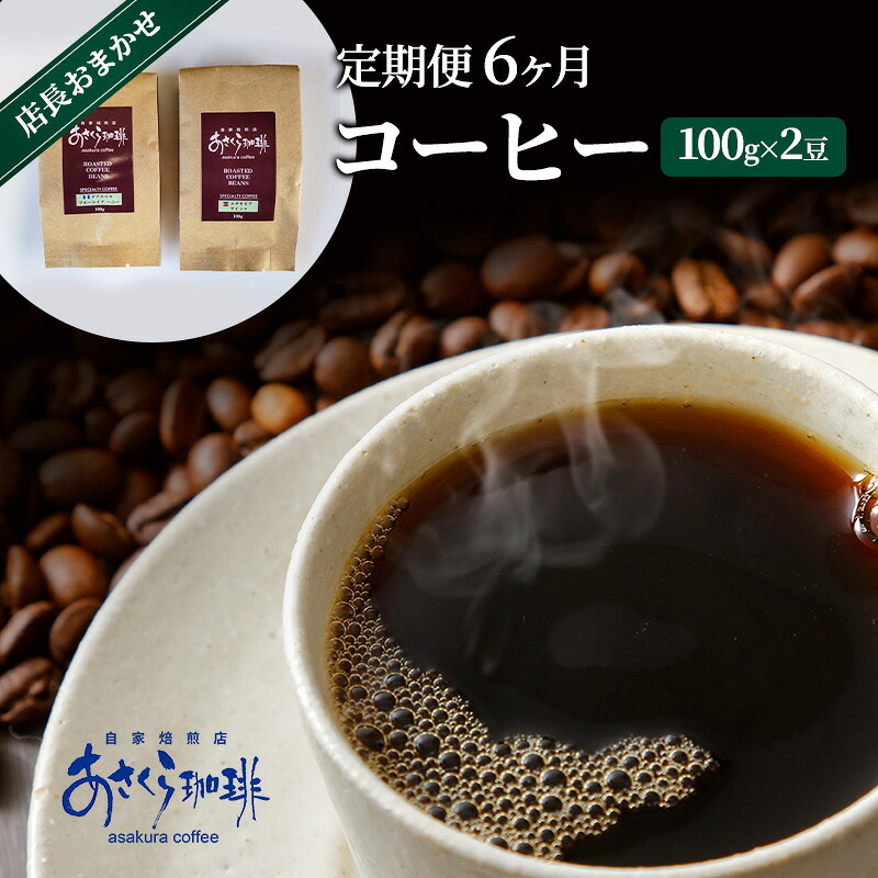 【ふるさと納税】定期便 6ヶ月 コーヒー 店長おまかせコーヒー 100g×2（豆） 35,100円