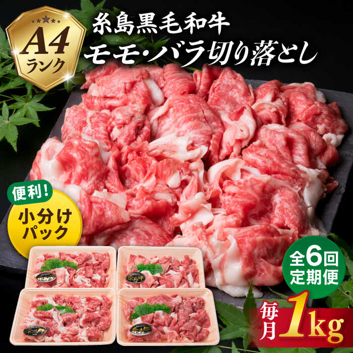 【ふるさと納税】【全6回 定期便 】黒毛和牛 切り落とし 250g×4P 1kg もも バラ ミックス A4ランク 糸島 【糸島ミートデリ工房】 [ACA146] 黒毛和牛 冷凍配送 90000円 9万円 54,000円