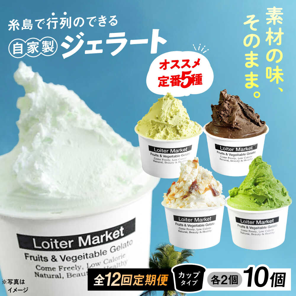 【ふるさと納税】[全12回定期便] アイス10個セット おすすめ5種類×各2個 ( ピスタチオ / 塩 / 抹茶 / ビターチョコ / キャラメル ) ▼ アイス アイスクリーム ジェラート 詰め合わせ 食べ比べ セット ギフト 定期便 糸島市 / LoiterMarket ロイターマーケット [AGD019]