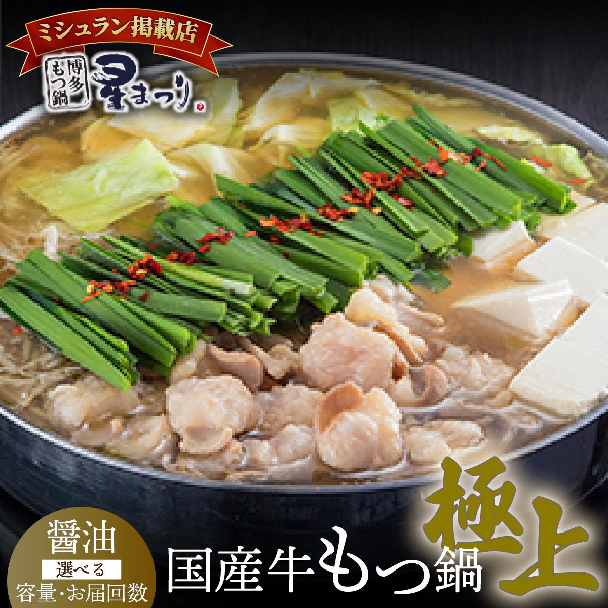 【ふるさと納税】＜選べる容量/回数＞ミシュラン掲載！国産牛 もつ鍋 醤油味セット 2～3人前/4～6人前【博多もつ鍋 星まつり】