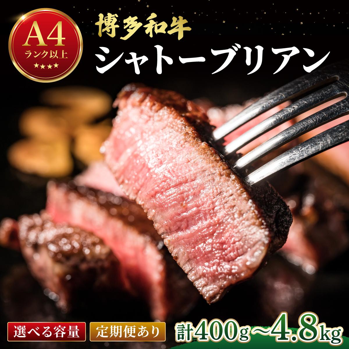 【ふるさと納税】 <選べる容量/回数>希少部位!博多和牛 シャトーブリアン ステーキ 400g~(1枚:200g)【肉のくまもと屋】|ヒレステーキ ステーキ 赤身 ヒレ ヒレ肉 フィレ ヘレ 牛肉 黒毛和牛 国産 ブランド牛 ブランド和牛 和牛 希少部位 黒毛和牛 冷凍|福岡県那珂川市