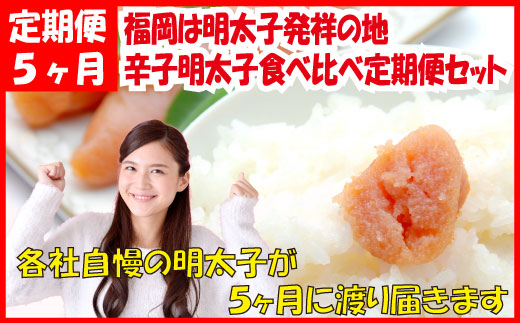 【ふるさと納税】福岡は明太子発祥の地.辛子明太子食べ比べ定期便セット(5ヶ月送付)【辛子明太子】.F055|福岡県新宮町