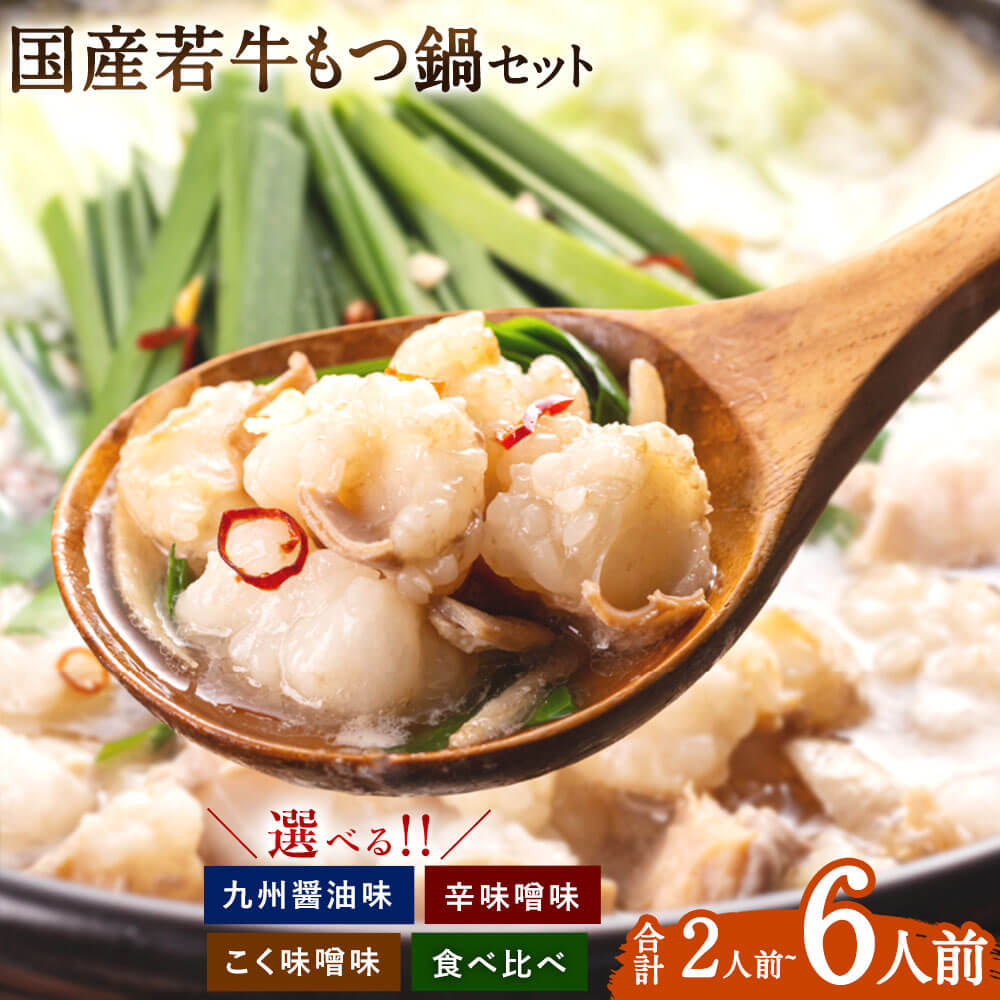 【ふるさと納税】＜選べる 種類 容量＞博多菊ひら 厳選 国産若牛もつ鍋 九州醤油味 こく味噌味 辛味噌味 食べ比べ  2人前～合計6人前 国産 ちゃんぽん麺 もつ鍋 モツ鍋 ホルモン鍋 ちゃんぽん麺 もつ モツ ホルモン 鍋セット もつなべ 福岡 グルメ お取り寄せ 冷凍 送料無料