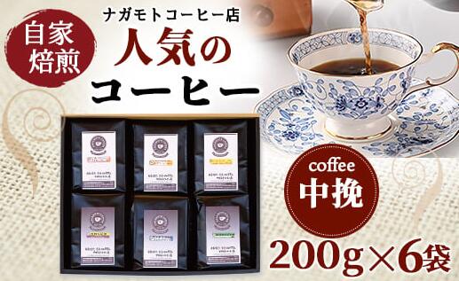 【ふるさと納税】自家焙煎、人気のコーヒー200g×6個入セット(中挽) 送料無料 珈琲 ギフト AU007 27,740円