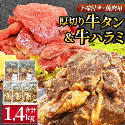 【ふるさと納税】【福岡県水巻町よりお届け】厚切牛タン250g&times;2&味付き牛ハラミ300g&times;3セット 下味付き 焼肉用_ 牛タン 牛ハラミ 厚切り 味付き 冷凍 焼肉用 人気 おすすめ 美味しい【配送不可地域：離島】【1725695】｜福岡県水巻町