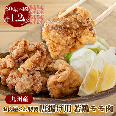 【ふるさと納税】【お肉屋さん特製】九州産若鶏モモ肉　唐揚げ用　1.2kg(300g×4パック)_ふるさと納税 肉 とり とり肉 とりむね 鳥もも肉 小分けバック 鳥 とりもも 冷凍 大容量 もも肉 簡易包装【配送不可地域：離島】【1027999】