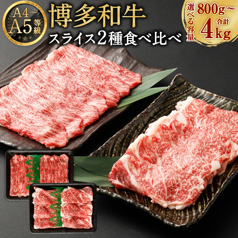 【ふるさと納税】＜選べる内容量＞【A4・A5】 博多和牛 スライス2種 食べ比べ 肩ロース・赤身 2パック 4パック 6パック 8パック 10パック 1パックあたり400g 計800g 計1.6kg 計2.4kg 計3.2kg 計4kg 牛肉 お肉 和牛 セット 冷凍産 国産 送料無料