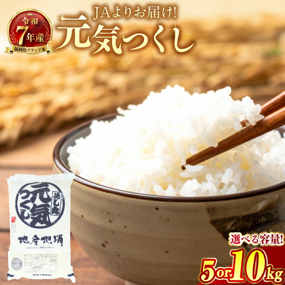 【ふるさと納税】<選べる内容量>【令和7年産】JAよりお届け!福岡県ブランド米「元気つくし」5kgまたは10kg お米 コメ ご飯 ごはん 元気つくし 令和7年産 福岡県産 国産 5kg 10kg 精米 ブランド米 福岡県 岡垣町 送料無料|福岡県岡垣町