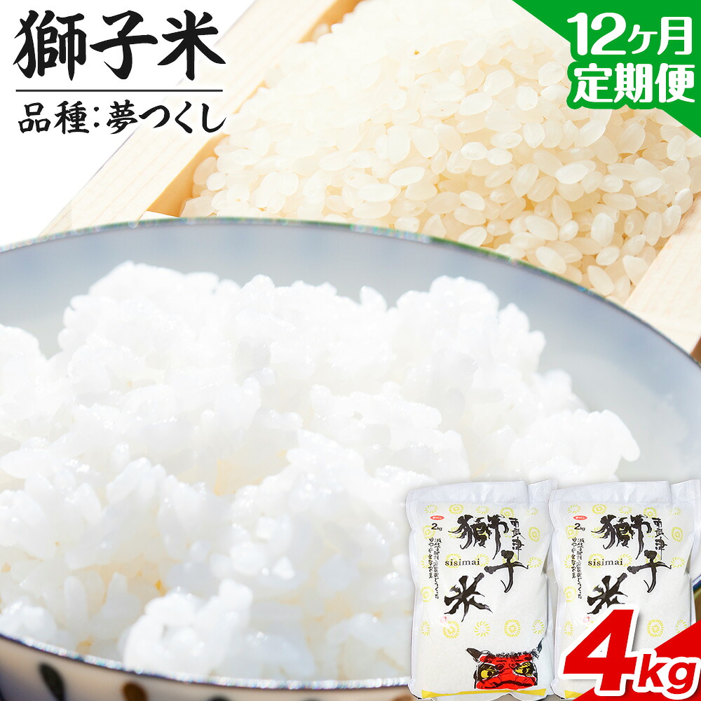 【ふるさと納税】【12ヶ月定期便】令和7年産 特別栽培米 獅子米(品種:夢つくし) 精米 4kg(2kg×2袋) 白米 精米 株式会社コモリファーム《お申込み月の翌月から出荷開始》減農薬・減化学肥料栽培 合計48kgお届け|福岡県小竹町