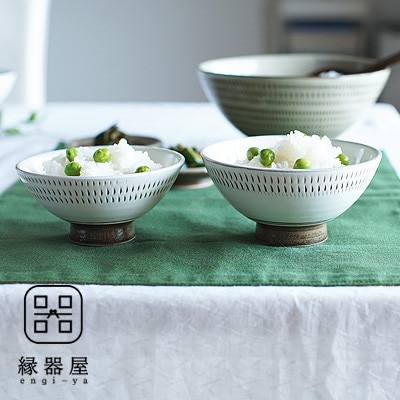 【ふるさと納税】小石原焼 カネハ窯 飛び鉋飯碗 大小書き割り(フチ飛び鉋) AA91