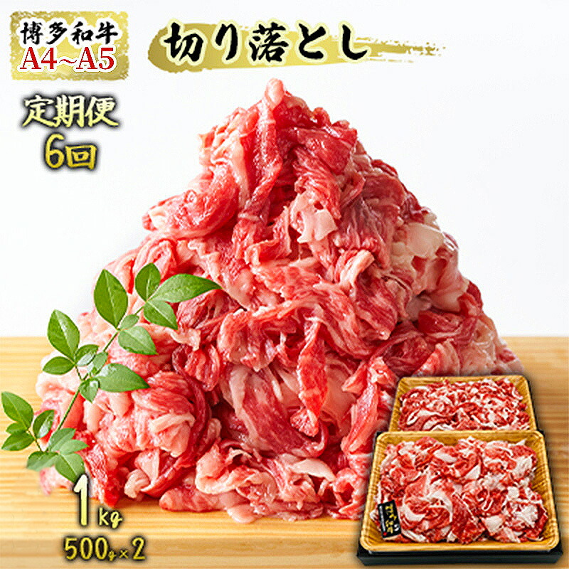 【ふるさと納税】定期便 6ヶ月 牛肉 A4～A5 切り落とし 合計1000g 博多和牛（500g&times;2p）肩ロース 赤身 バラ カルビ 小分け 大好評につき継続！6回 配送不可：離島｜福岡県大刀洗町