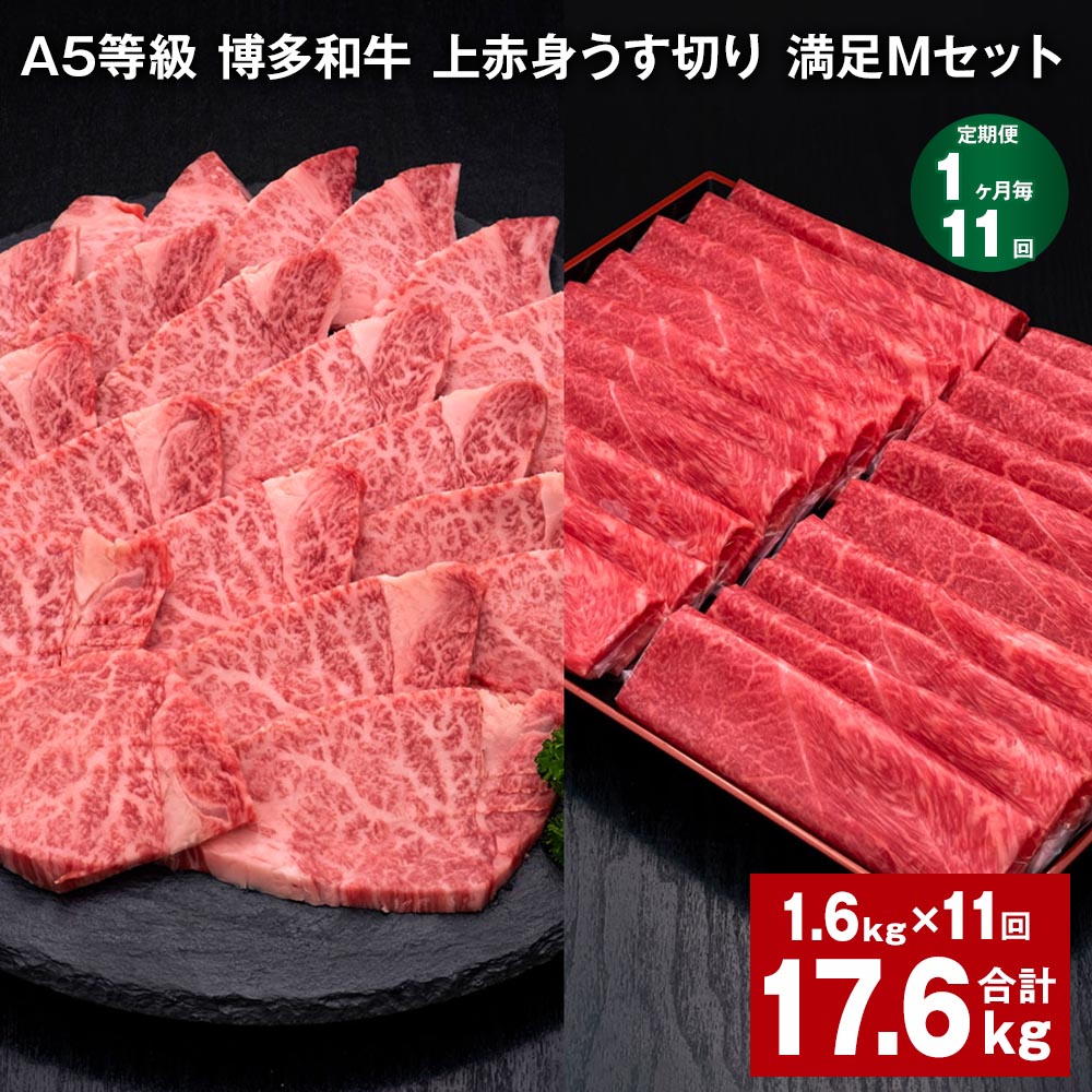【ふるさと納税】【定期便】【1ヶ月毎11回】A5等級 博多和牛 上赤身うす切り 満足Mセット 計17.6kg（1.6kg×11回）薄切り 焼肉用 ヒレ フィレ 訳あり 牛肉 肉 和牛 セット 詰め合わせ 冷凍 福岡県 糸田町 送料無料