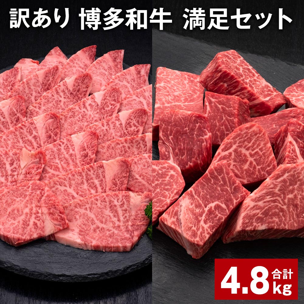 【ふるさと納税】【訳あり】博多和牛 満足セット 計4.8kg 博多和牛ヒレサイコロステーキ（600g×4パック） 博多和牛ヒレ焼肉（600g×4パック） 牛肉 お肉 和牛 ヒレ肉 冷凍 福岡県産 国産 九州 福岡県 糸田町 送料無料