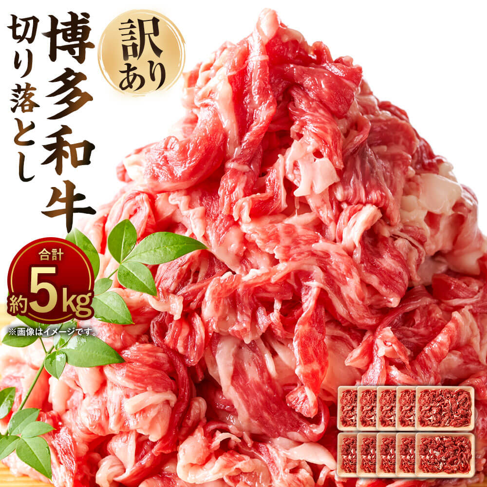 【ふるさと納税】訳あり！博多和牛 切り落とし 合計約5kg 約500g&times;10パック 黒毛和牛 九州産 福岡県産 国産 牛肉 お肉 肉 国産牛 小分け 肩又はバラ 部位はお任せ 切り落し 切落し 冷凍 福岡県 大任町 送料無料｜福岡県大任町
